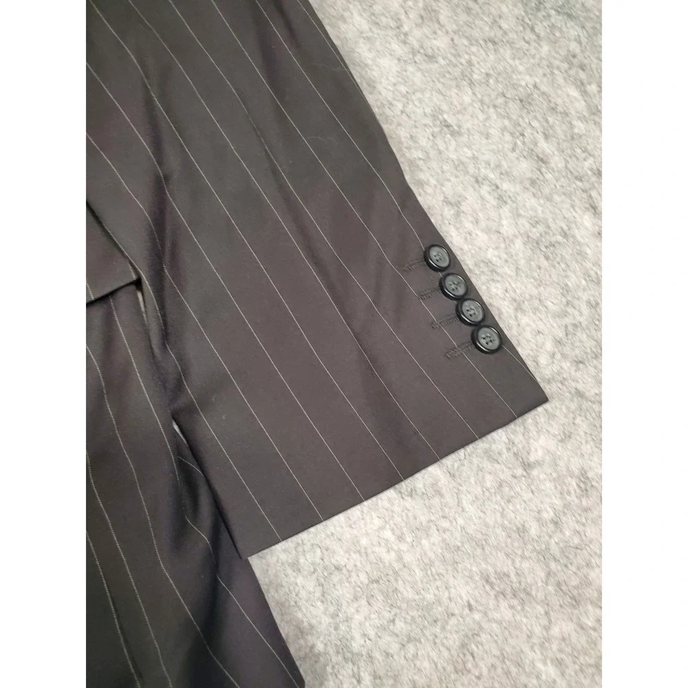 Yves Saint Laurent Mens Wool Blazer 41R Black Striped Suit Jacket Banker Italy